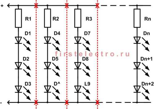 Принципиальная схема подключения 3 цветного светодиода